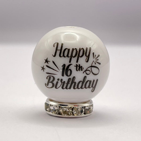 Happy Birthday-with your year Customized 20mm White Gloss Bubblegum Bead