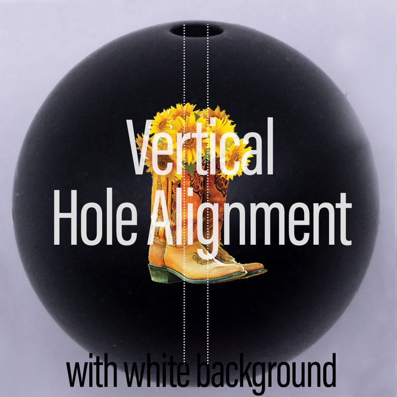 20mm Black Matte custom printed bubblegum bead Vertical hole alignment with white background