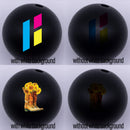 20mm black matte custom printed bubblegum beads examples with and without white background