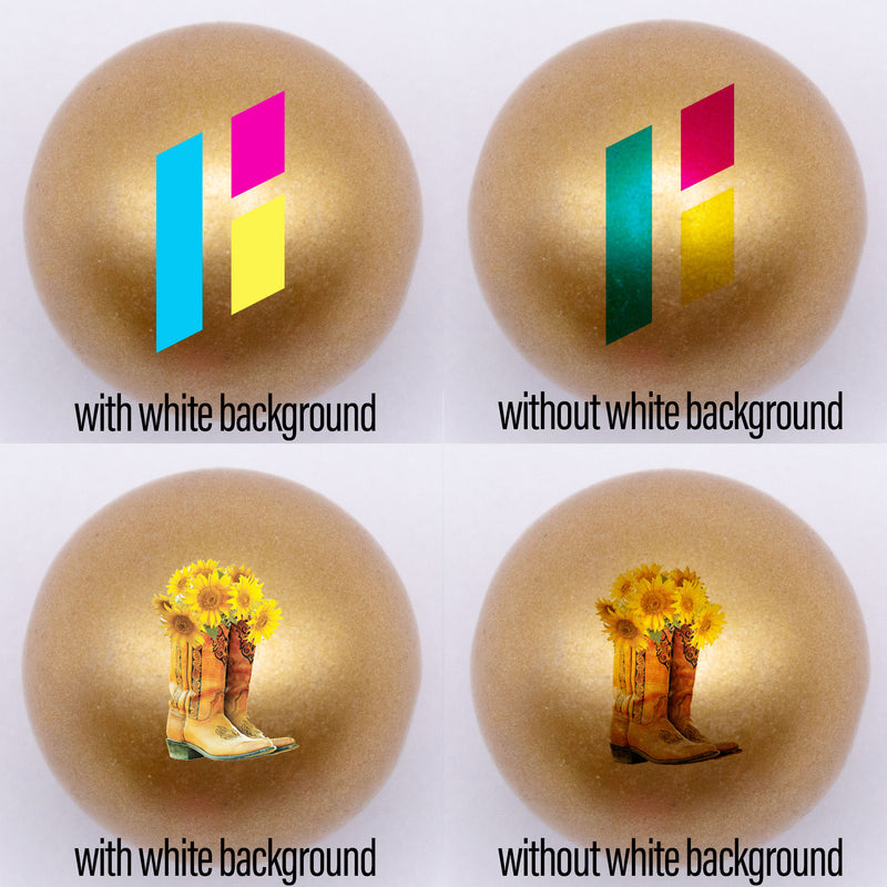 20mm gold matte custom printed bubblegum beads examples with and without white background