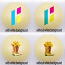 20mm yellow matte custom printed bubblegum beads examples with and without white background