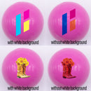 20mm pink gloss custom printed bubblegum bead 4 examples with and without white