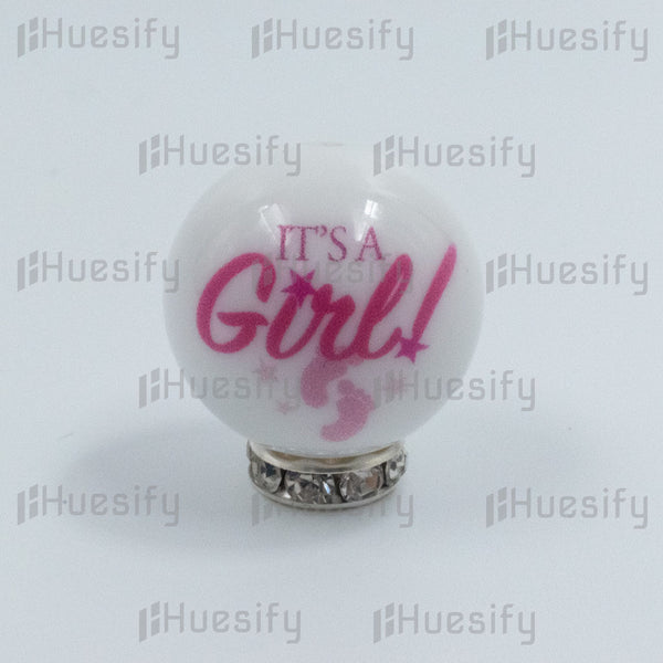 20mm white gloss bubblegum bead custom baby name it's a girl
